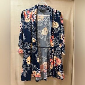 🔵 Atrizan Robin Barre Navy Pink Floral Open Cardigan size XS 🇨🇦 Long Sleeve